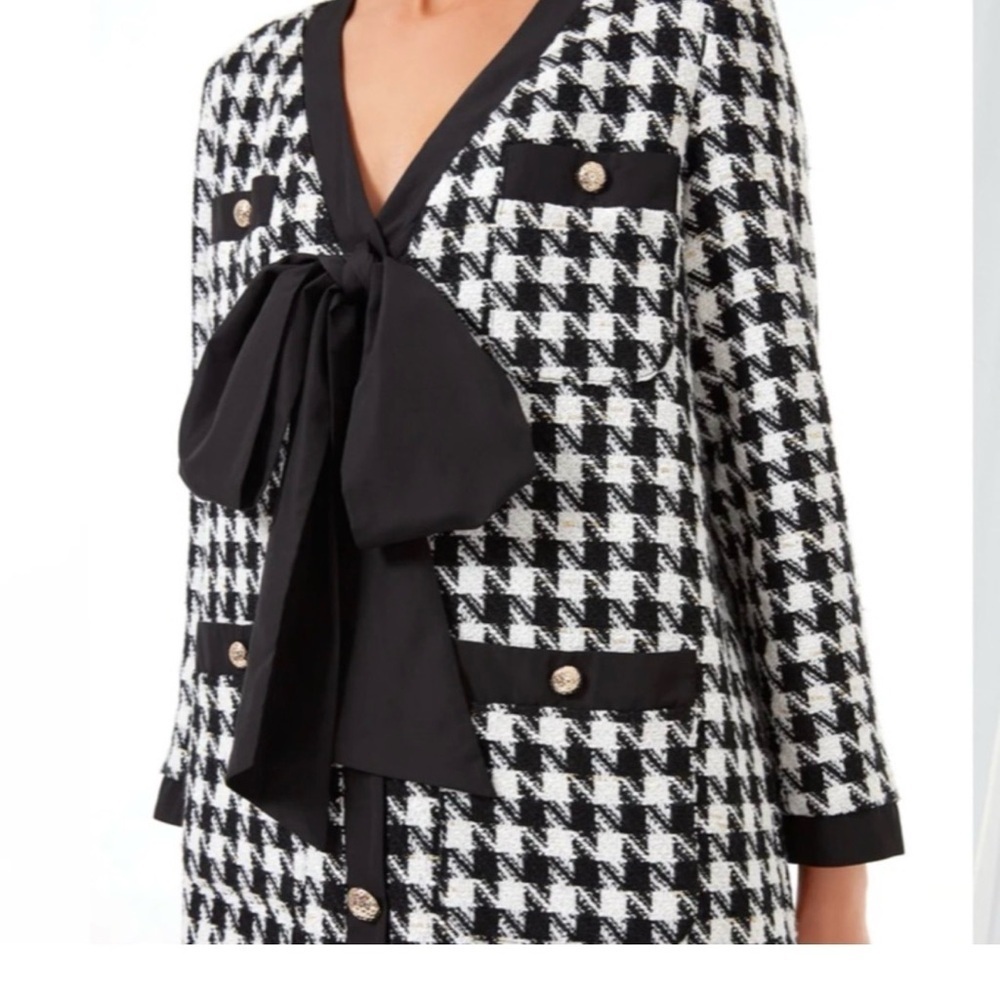 Pomander Place Black White Tweed Bow Mini Dress 2X | NWT Chic Classic - Picture 14 of 14